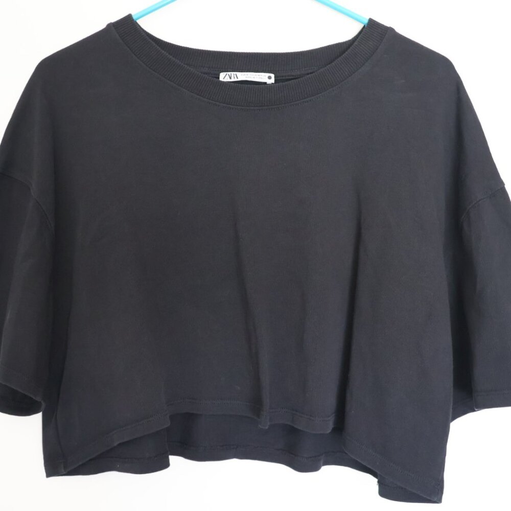 Zara Black Cropped Short Sleeve Tee